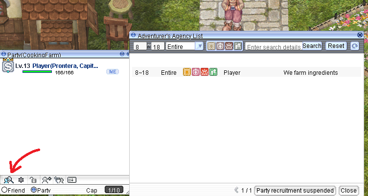 Party Finder interface showing role filters (Tank, DPS, Support) and matching groups